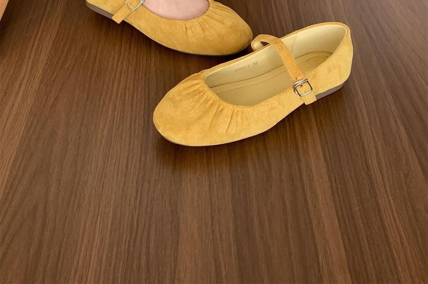 Ruched Faux Jane Suede Mary Plain Flats