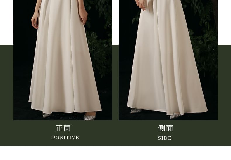 Short-Sleeve V-Neck Plain A-Line Evening Gown / Midi Cocktail Dress