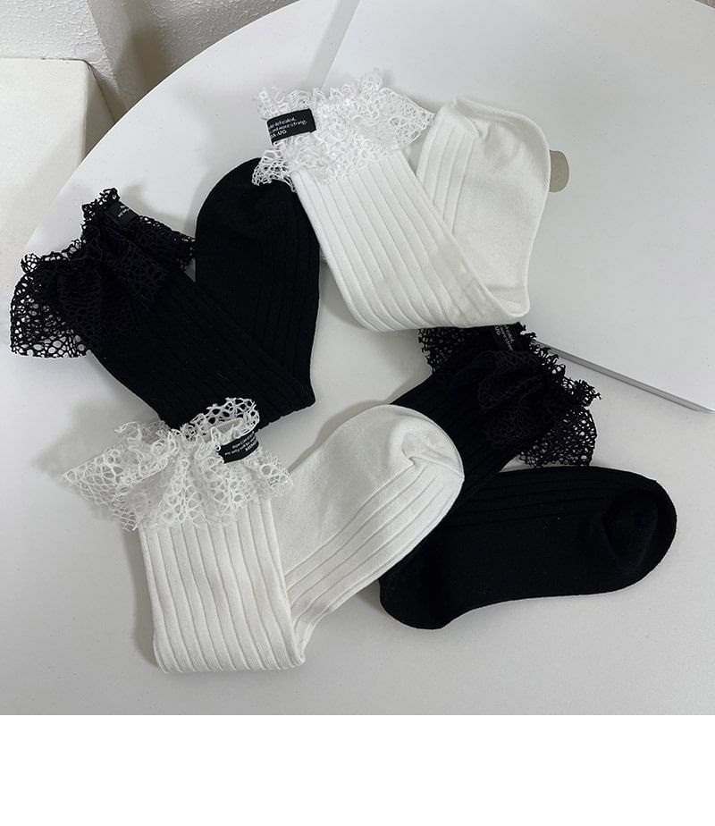 Applique Lace Trim Socks