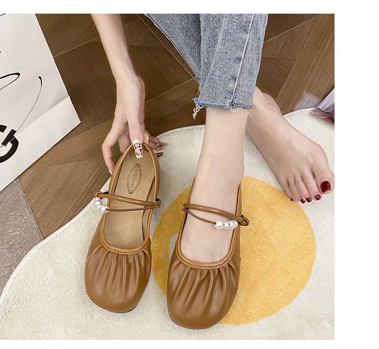 Ballerines froncées en fausses perles