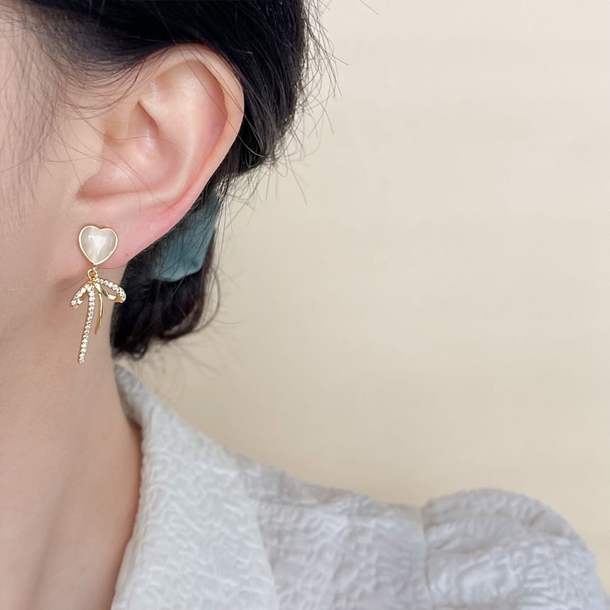 Earring Rhinestone Clip On Heart Drop Bow