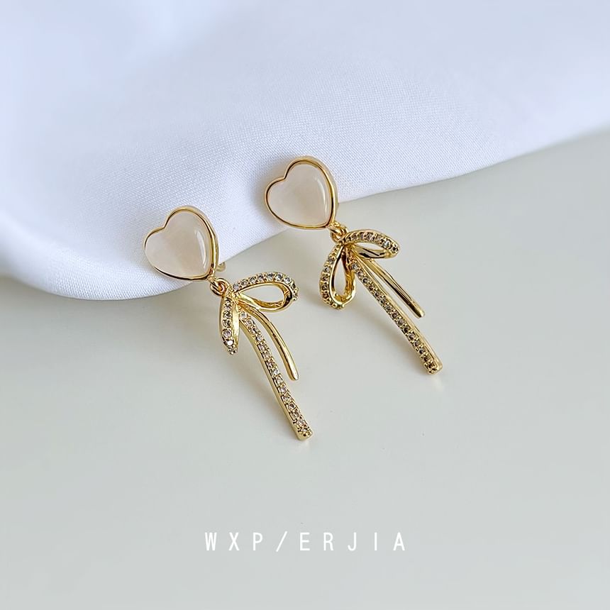 Earring Rhinestone Clip On Heart Drop Bow