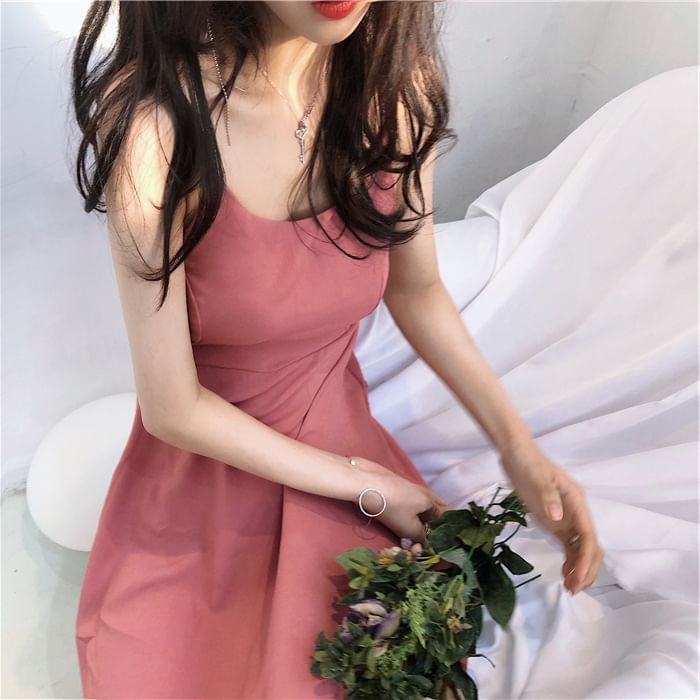 Spaghetti Plain Back Strap Sundress Open Maxi