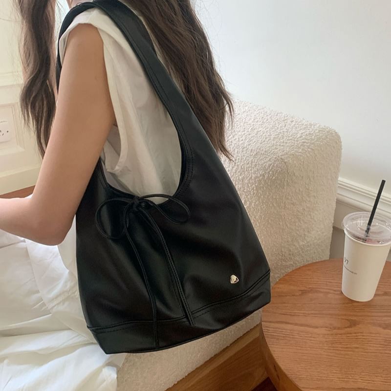 Tie-Up Bag Panel Tote Bow Heart Applique