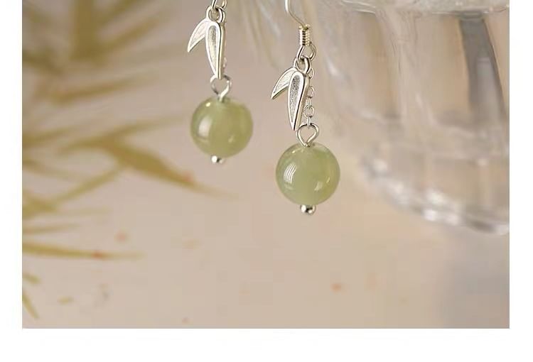 Leaf Faux Gemstone Bead S925 Sterling Silver Dangle Earring