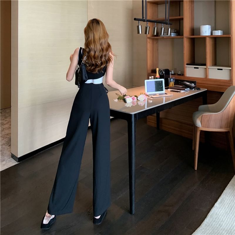 Wide Dress Leg Pants Plain Tie-Up High Waist