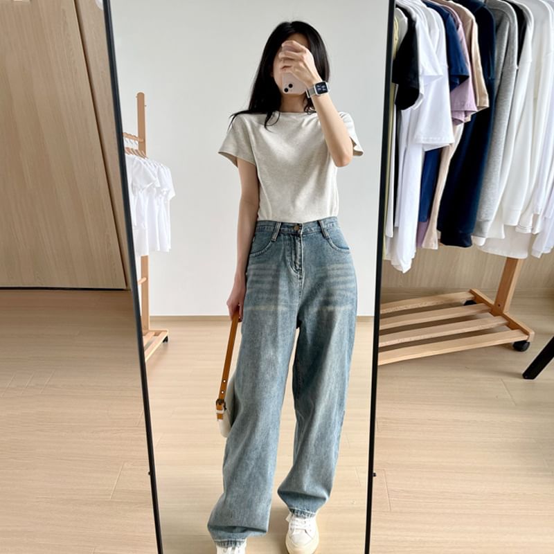 Crew T-Shirt Neck Plain Short-Sleeve