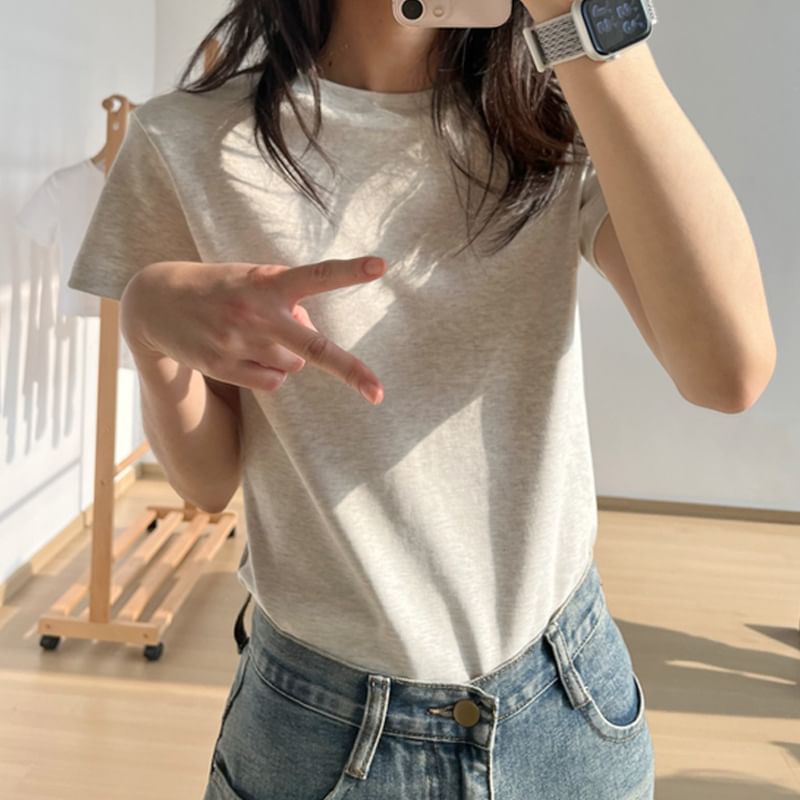 Crew T-Shirt Neck Plain Short-Sleeve