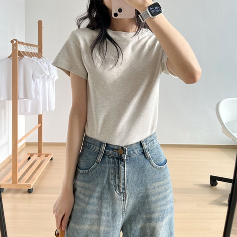 Crew T-Shirt Neck Plain Short-Sleeve