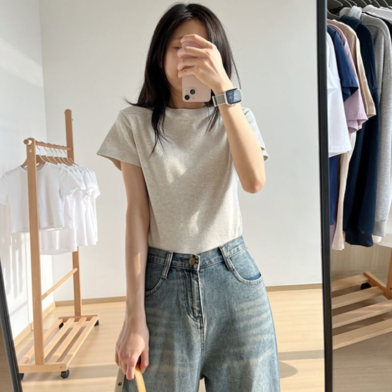 Crew T-Shirt Neck Plain Short-Sleeve