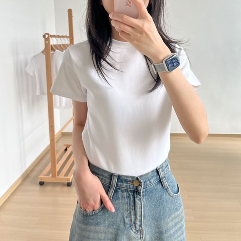 Crew T-Shirt Neck Plain Short-Sleeve