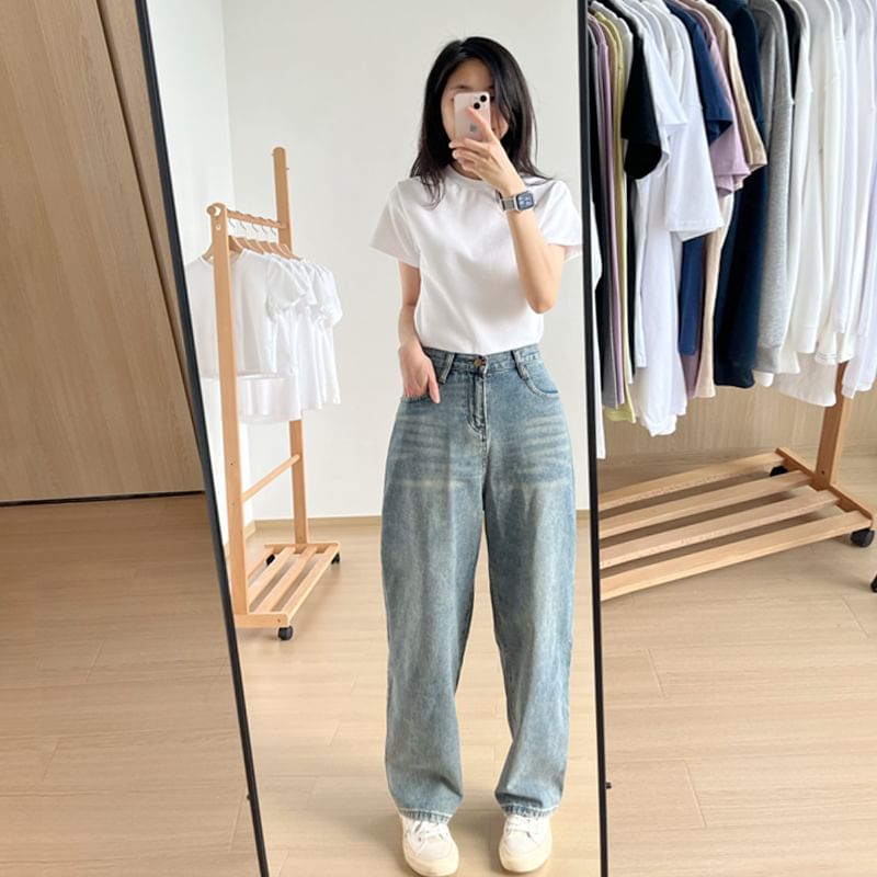 Crew T-Shirt Neck Plain Short-Sleeve