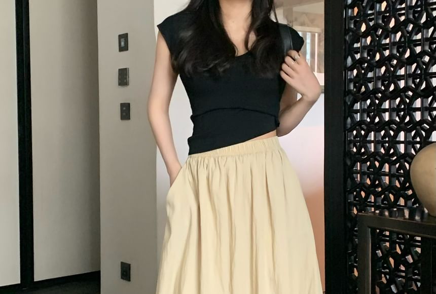 Skirt Waist A-Line Plain Maxi Elastic