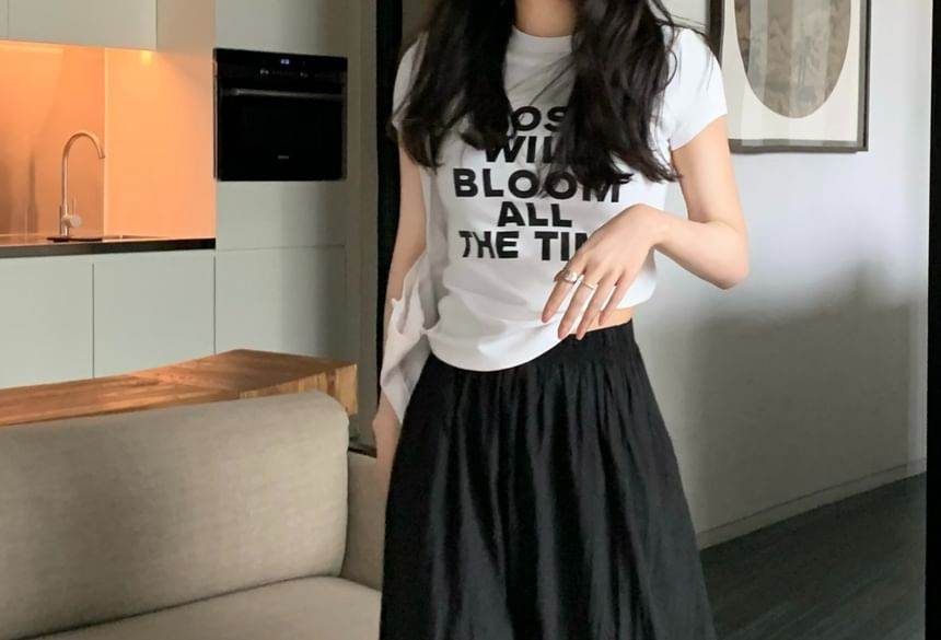 Skirt Waist A-Line Plain Maxi Elastic