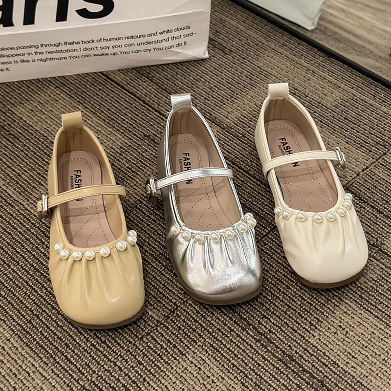 Pearl Mary Jane Flats Faux