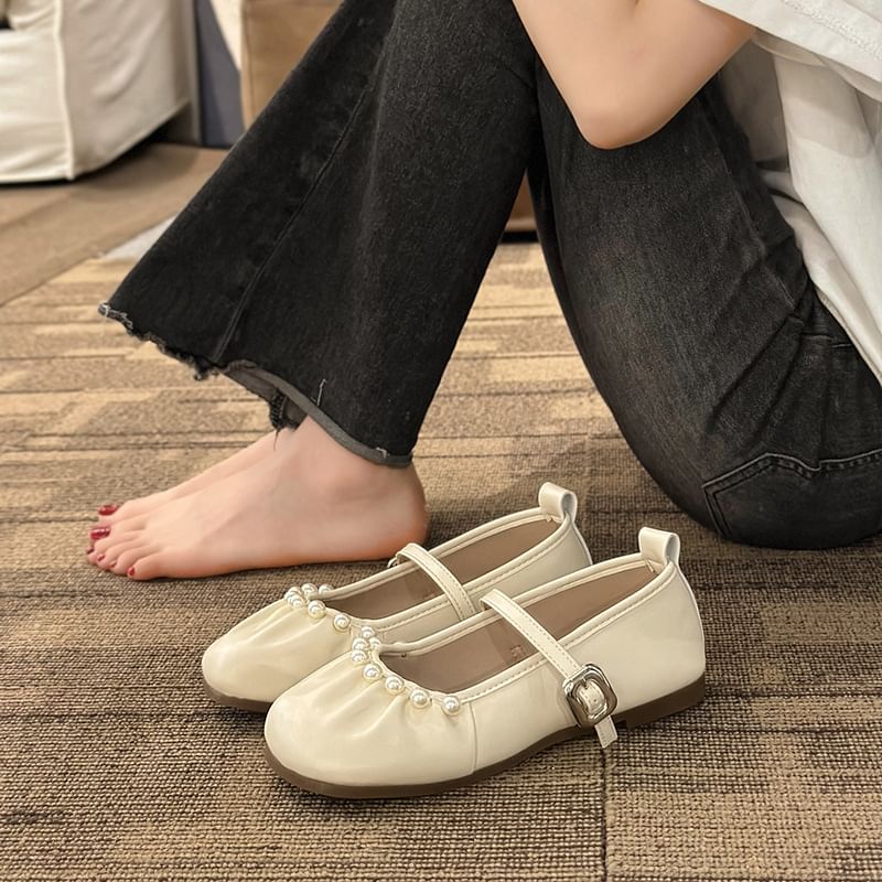 Pearl Mary Jane Flats Faux