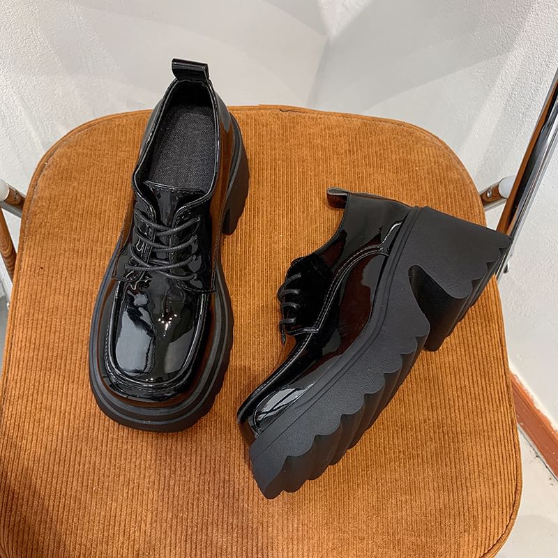 Heel Platform Derby Chunky Shoes Lace-Up