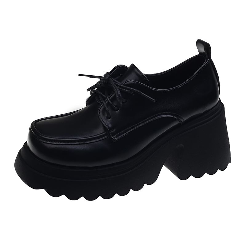 Heel Platform Derby Chunky Shoes Lace-Up