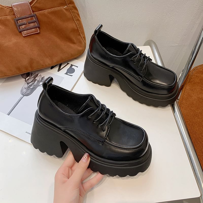 Heel Platform Derby Chunky Shoes Lace-Up