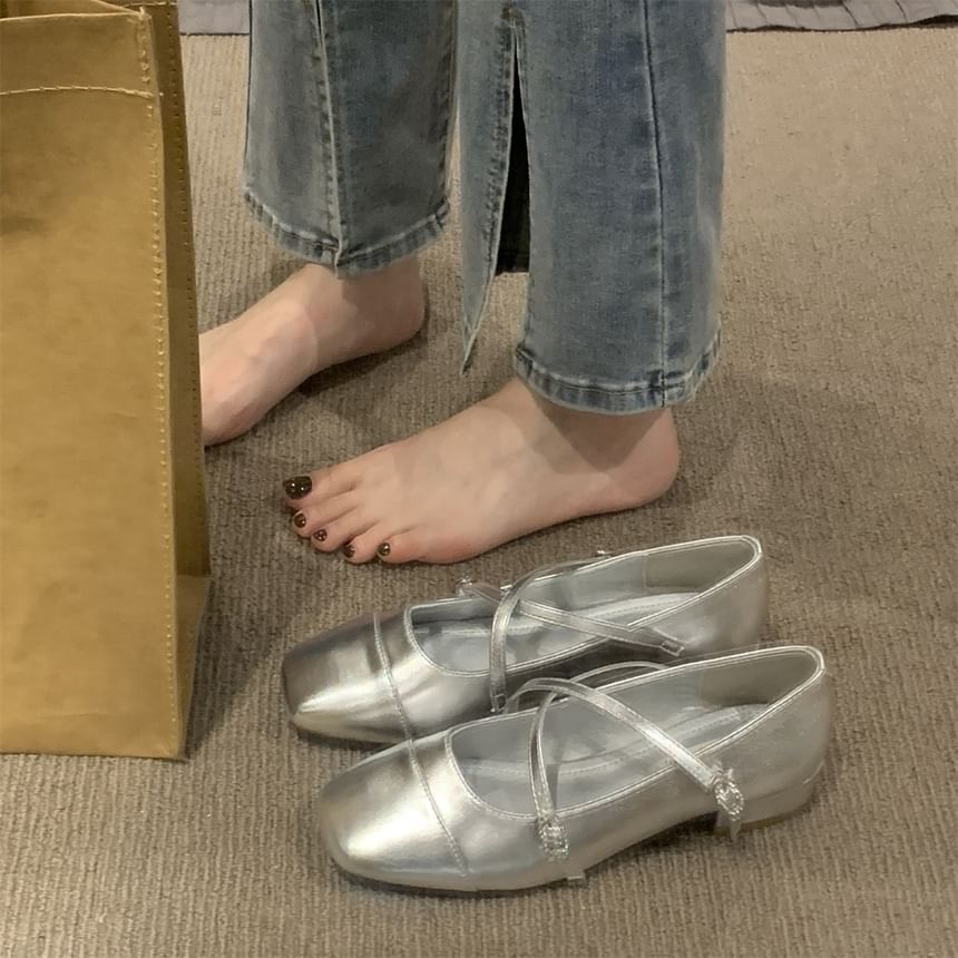 Chunky Square Jane Toe Heel Shoes Mary Strap Cross