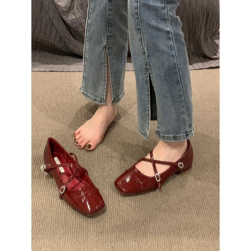 Chunky Square Jane Toe Heel Shoes Mary Strap Cross