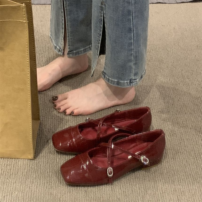 Chunky Square Jane Toe Heel Shoes Mary Strap Cross