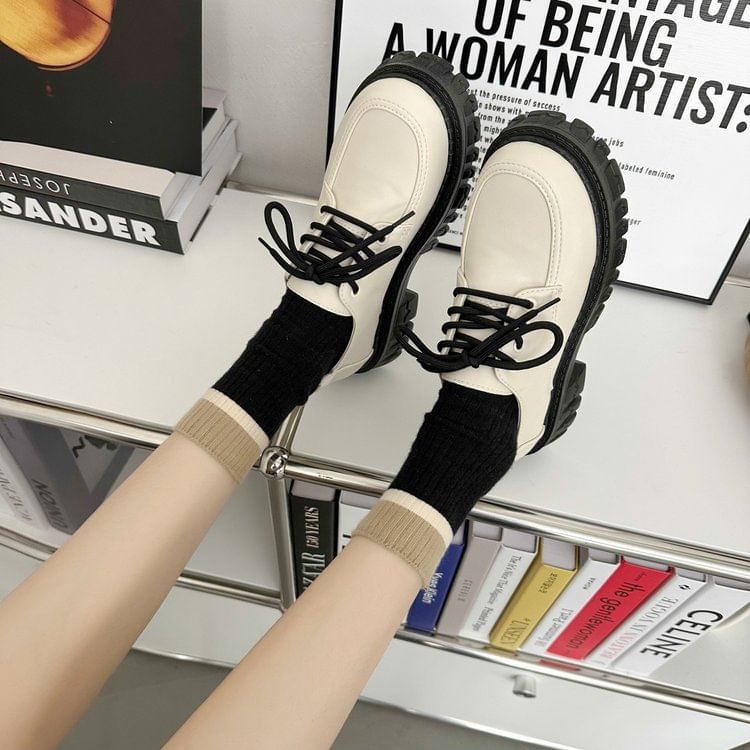 Shoes Lace-Up Heel Platform Chunky Derby