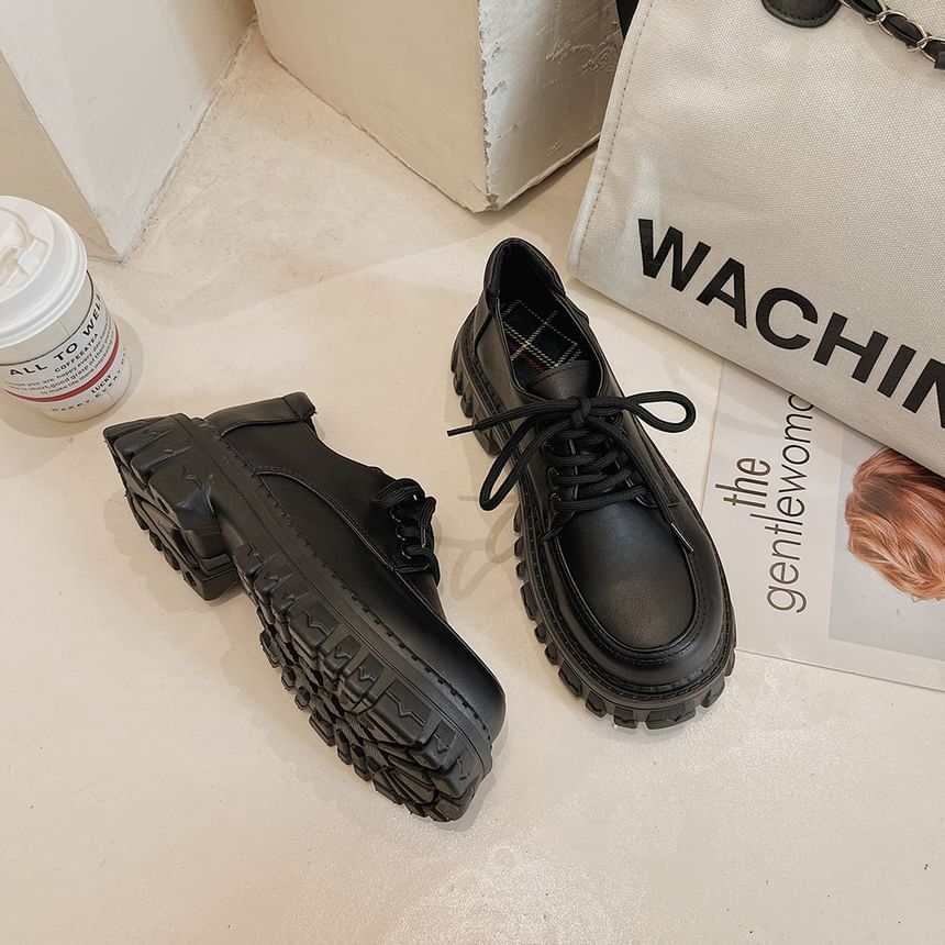 Shoes Lace-Up Heel Platform Chunky Derby