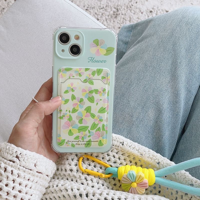 Card Case Floral Strap Holder Phone