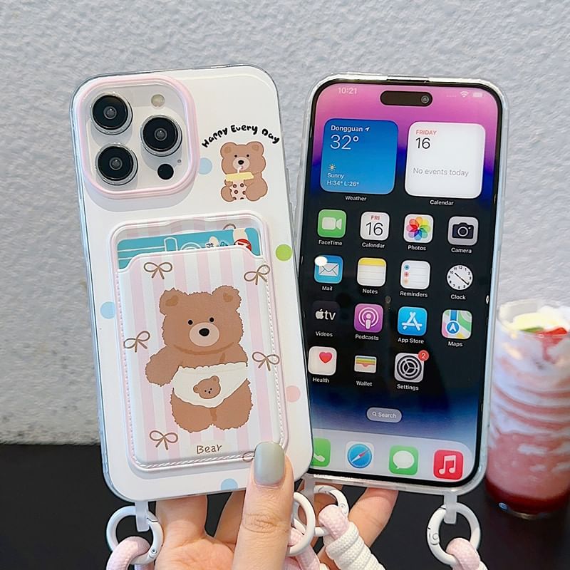 Case Strap Holder Card Bear Phone