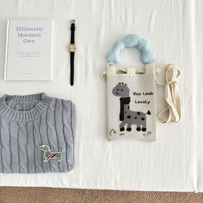 Crossbody Handle Top Knit Cartoon Bag Donut Print