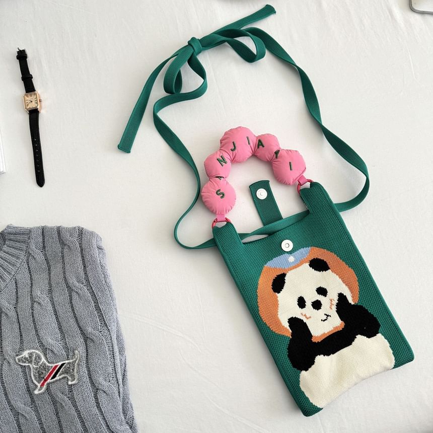 Cartoon Handle Top Crossbody Print Knit Donut Bag