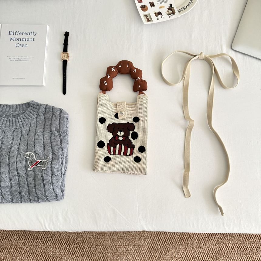 Cartoon Handle Top Crossbody Print Knit Donut Bag