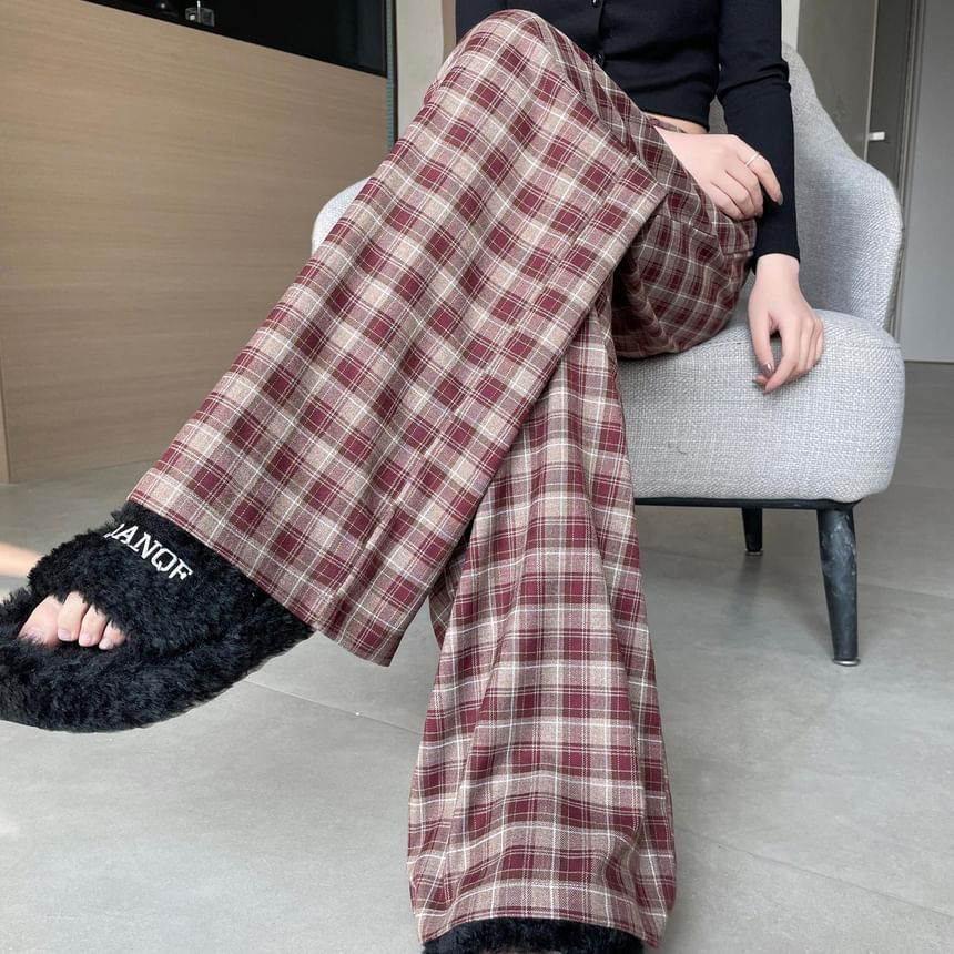 High Waist Plaid Wide Leg Pants