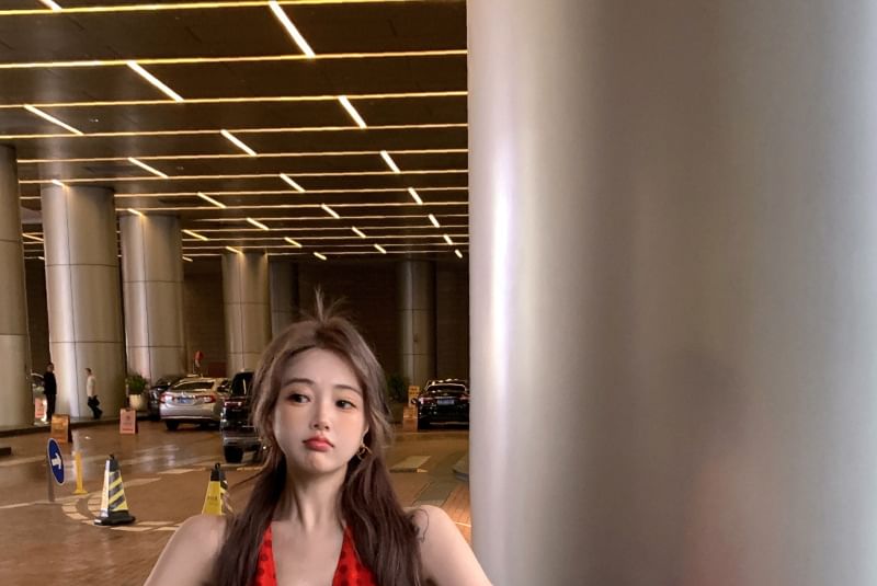 Smock Dress V-Neck Halter Dotted