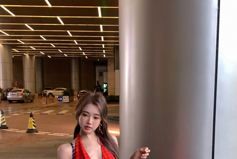 Smock Dress V-Neck Halter Dotted