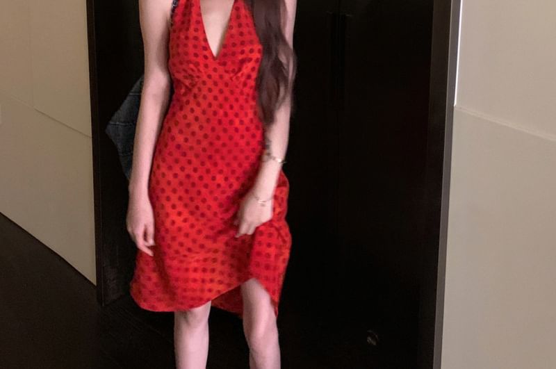 Smock Dress V-Neck Halter Dotted