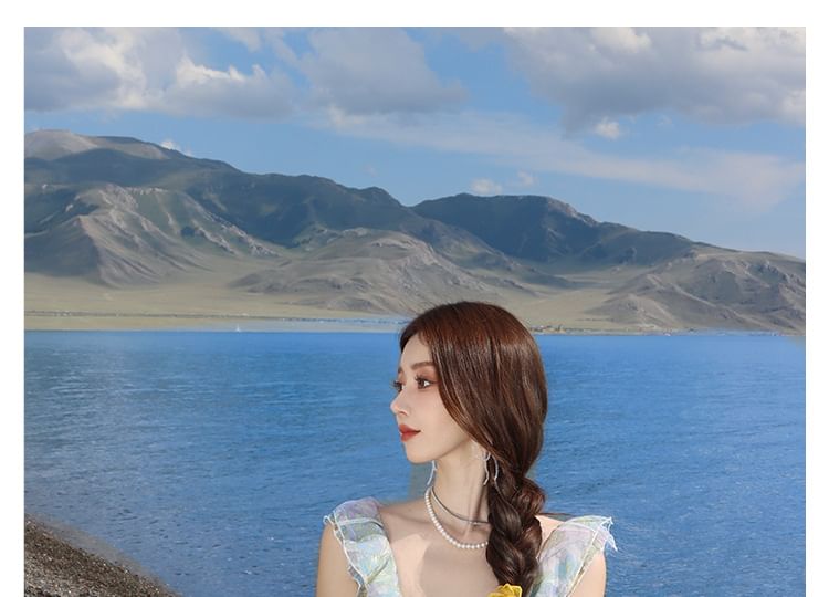 Cutout Sleeveless V-Neck Floral Sundress Ruffle Maxi