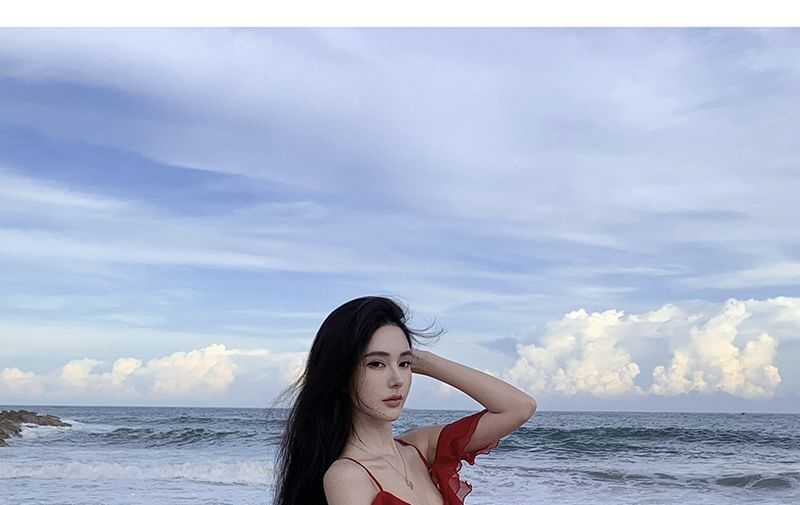 Plain Maxi Sundress Ruffle Cold-Shoulder Asymmetrical