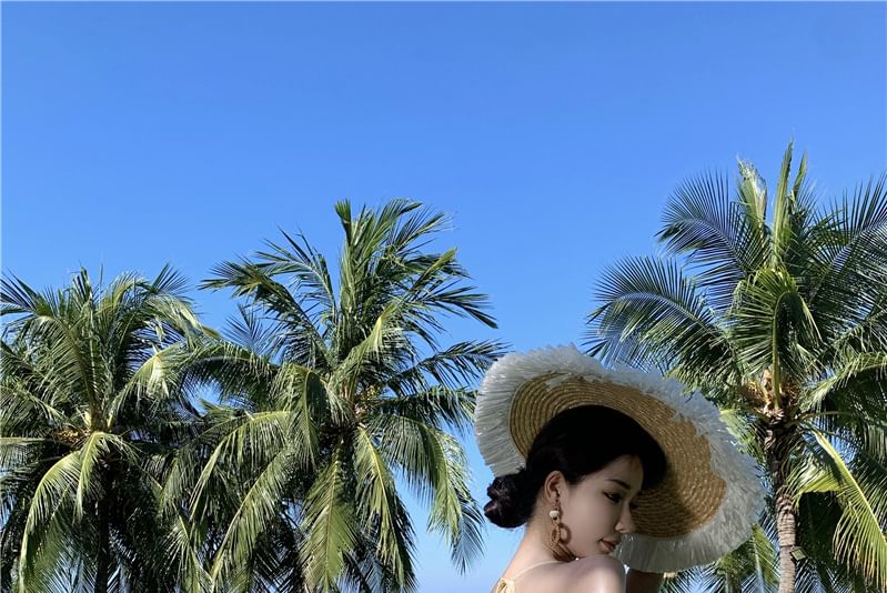 Maxi Dress Plain Ruffle A-Line Strap Spaghetti Slit Cutout