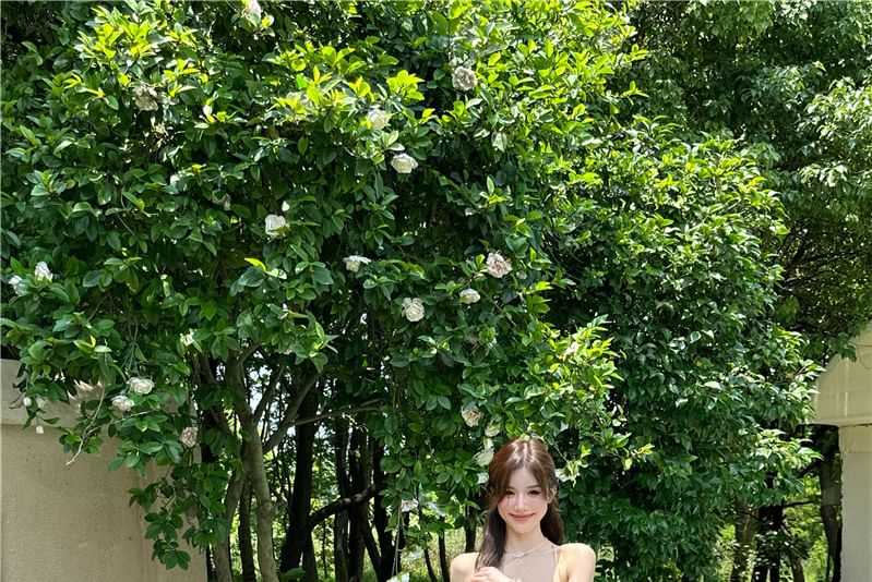 Maxi Dress Plain Ruffle A-Line Strap Spaghetti Slit Cutout