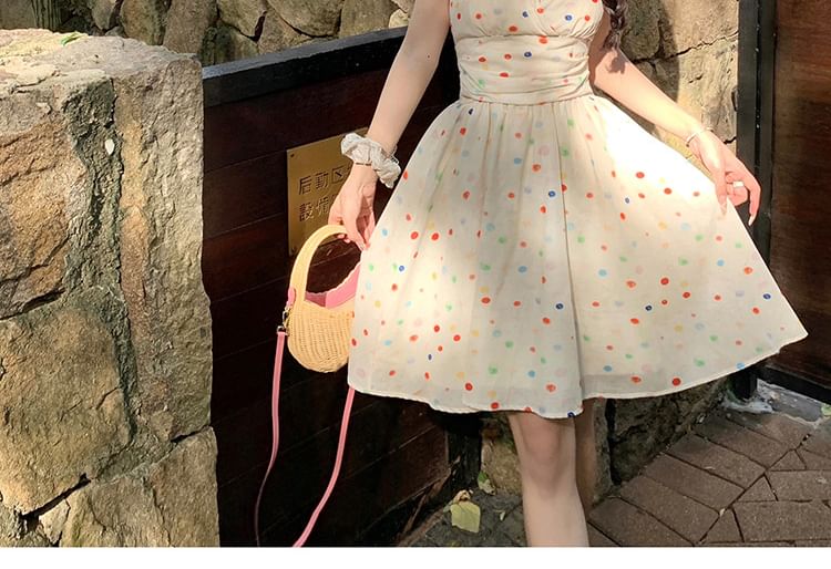 V-Neck Dress Halter A-Line Dotted Mini