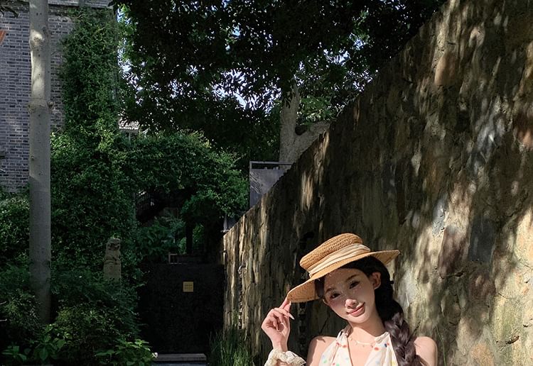 V-Neck Dress Halter A-Line Dotted Mini