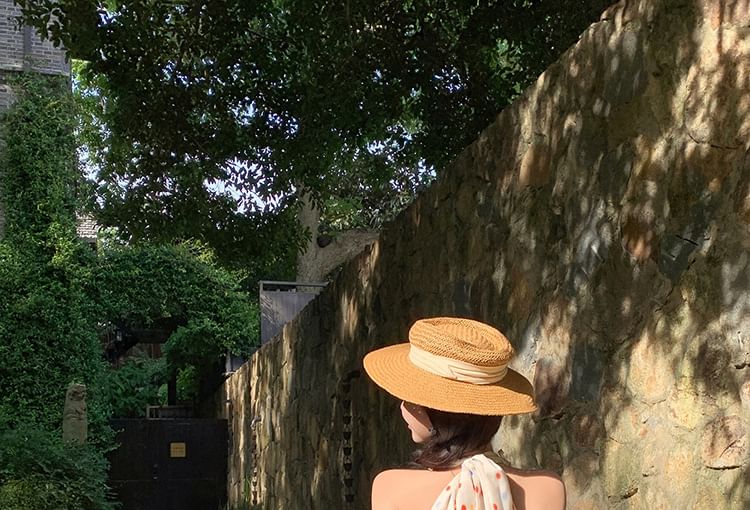 V-Neck Dress Halter A-Line Dotted Mini