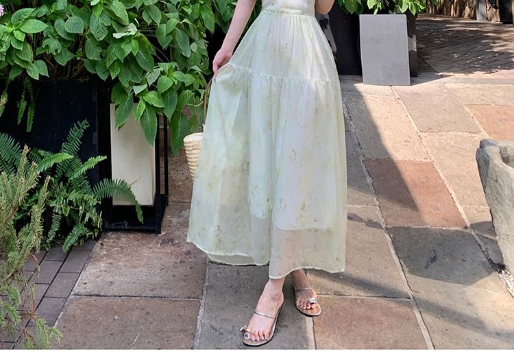 Print Strap Up A-Line Dress Maxi Patterned Lace Spaghetti