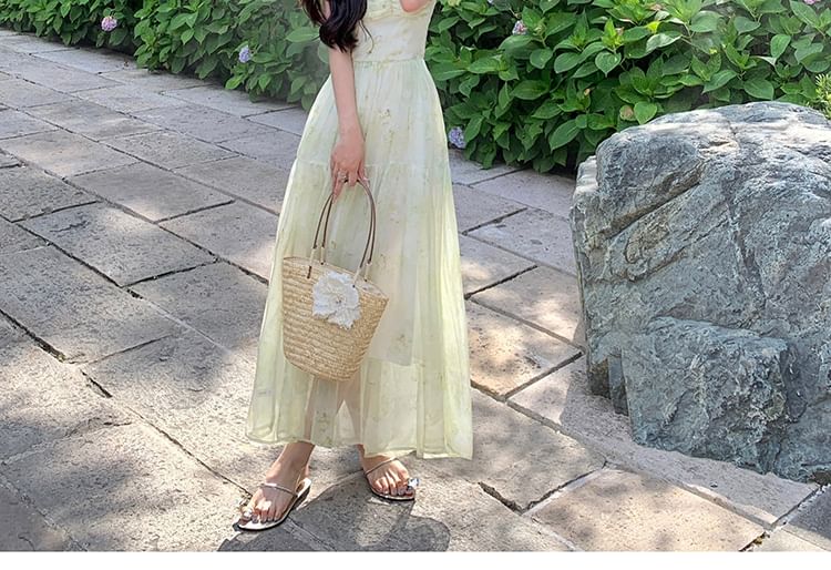 Print Strap Up A-Line Dress Maxi Patterned Lace Spaghetti