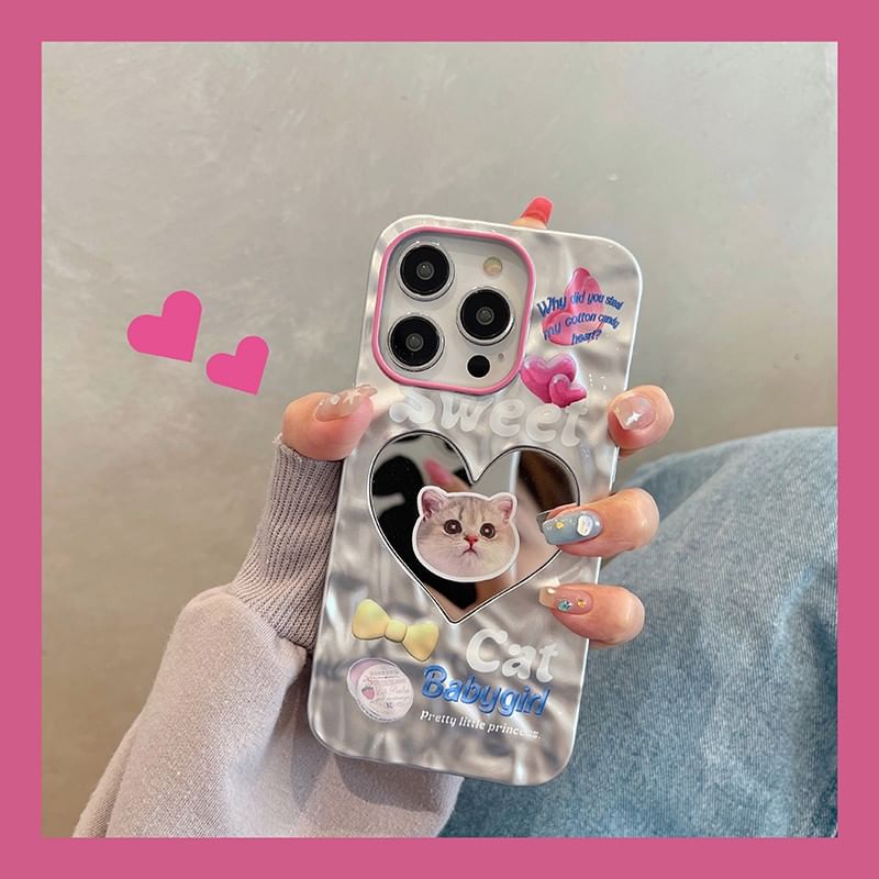 Heart Phone Mirrored Cat Case