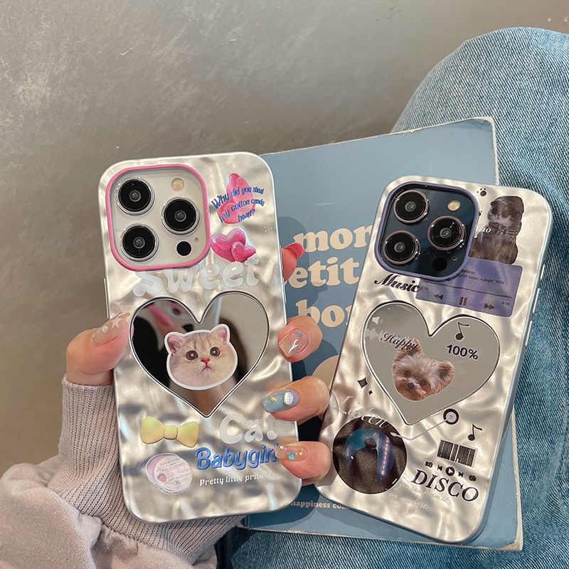 Heart Phone Mirrored Cat Case
