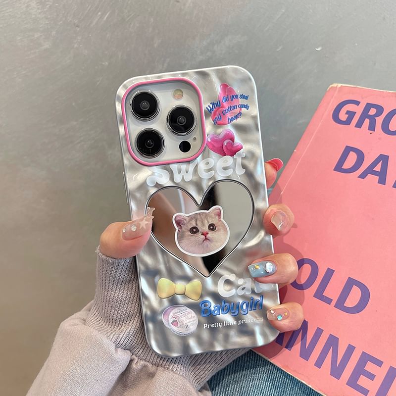 Heart Phone Mirrored Cat Case