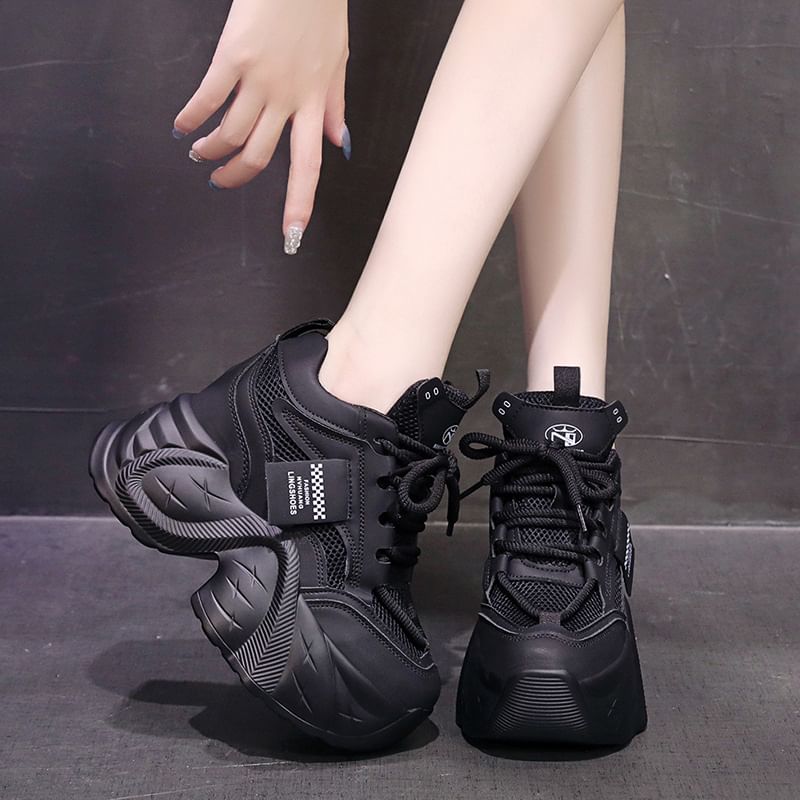 Sneakers Platform Mesh Panel Lace-Up